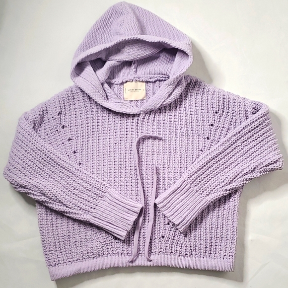 Lucky Brand Sweaters - Lucky Brand Cropped Chunky Knit Hooded Lilac Sweater Oversized Sz Small
